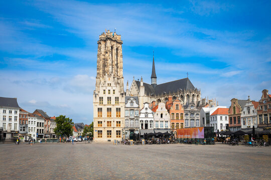Saint Rumbold Cathedral at Grote Markt square in Mechelen, Belgium