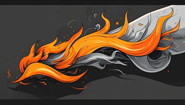 Vibrant orange flames on a metallic grey sword blade