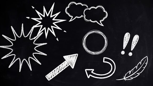 Charming chalk doodle icons sketch themselves with classroom warmth in a seamless loop for educational tutorials and explainer videos