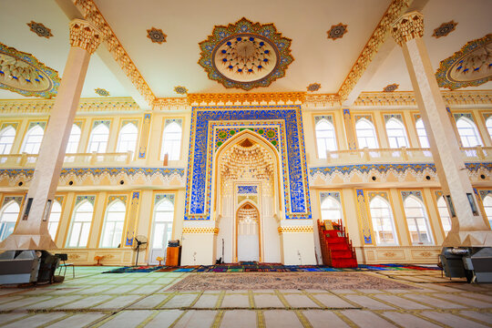 Masjidi Jami Central Mosque interior in Khujand, Tajikistan