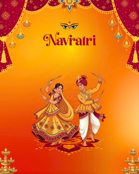 Navaratri Red Orange and Gold Festive Greeting Poster