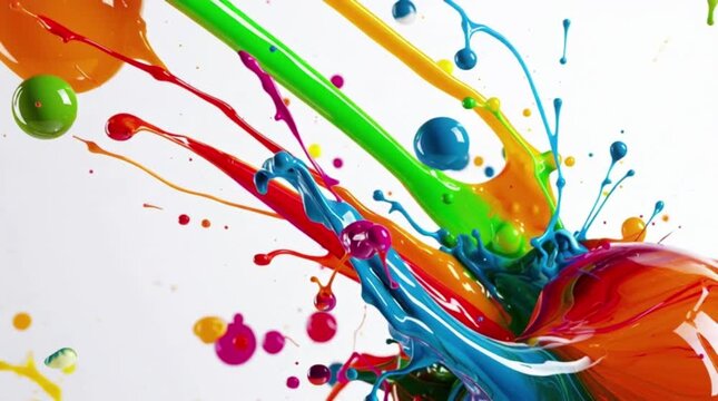 Abstract colorful paint splash exploding on white background, dynamic liquid motion artwork