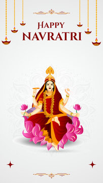 Navaratri Red Pink and Gold Illustrated Greeting Poster Story