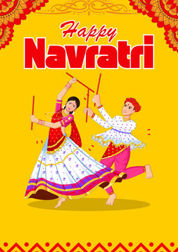 Navaratri Red White and Yellow Illustrated Greeting Poster