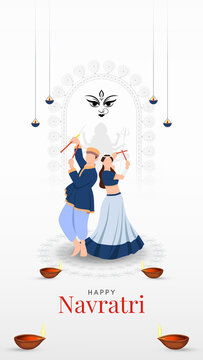 Navaratri White and Blue Traditional Greeting Poster Story
