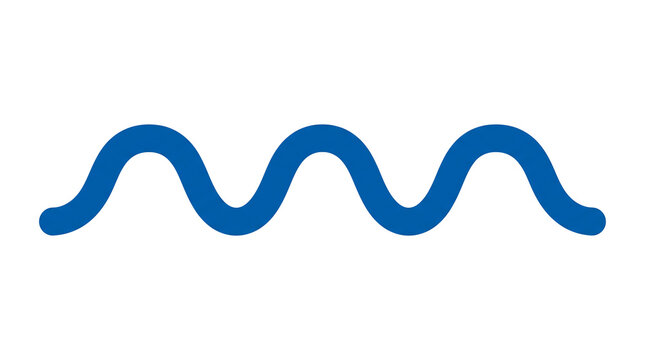 Minimalist blue sinusoidal wave line with rounded ends on a plain background