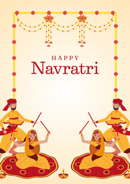 Navaratri Yellow and Red Illustrative Greeting Poster