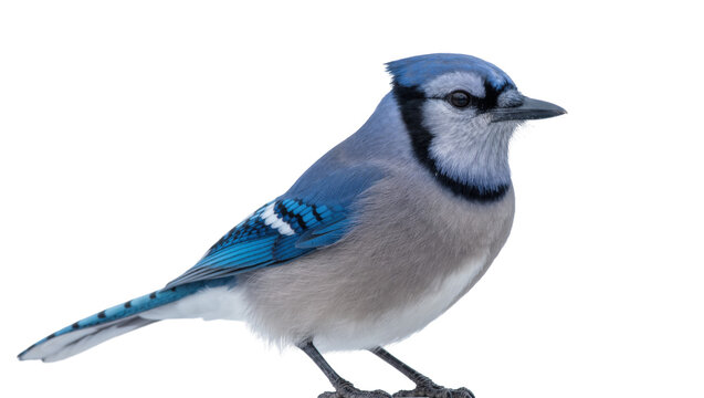 Blue jay bird with vibrant blue feathers and black markings, isolated on transparent background