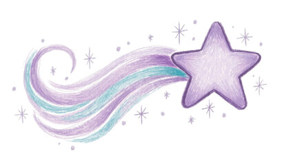 Purple star with pastel purple and teal flowing tail, isolated on transparent background © Timo