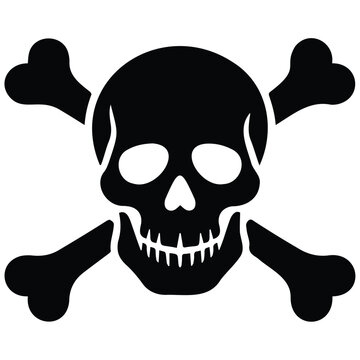 Skull and crossbones silhouette vector illustration represents danger or pirate theme art.