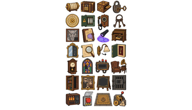 Escape Room Puzzle and Haunted Mystery Quest Flat Icons