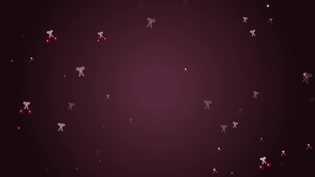 Floating red cherry icons on a dark maroon background falling cherries abstract background fruit icons graphic design floating objects falling cherries abstract background fruit icons