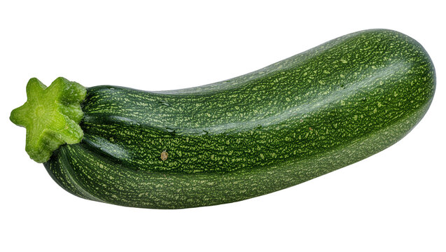 Fresh green zucchini with star-shaped stem, isolated on transparent background