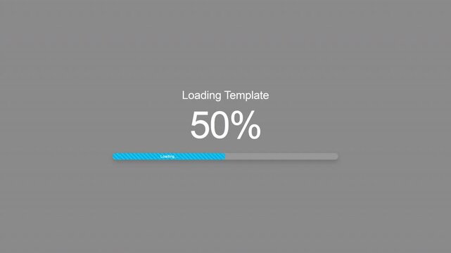 Minimalist Flat Design Loading Screen Template with 100 Percent Progress Bar on Gray Background.