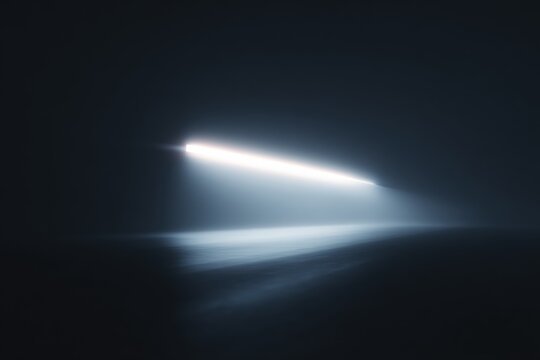 A comet in the dark night sky illuminated by the light of the comet. the background is a deep black creating a stark contrast between the bright light and the darkness of the night.