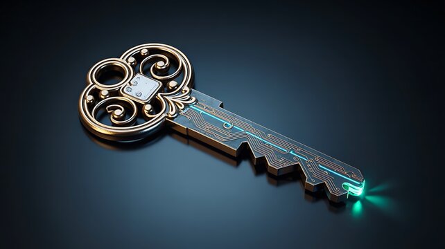Vintage key representing digital access, security, privacy, and data protection technology