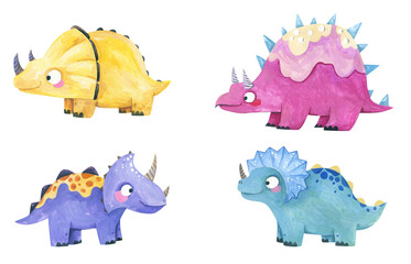 Watercolor cute colorful dinosaur characters set isolated on white background © Ilona