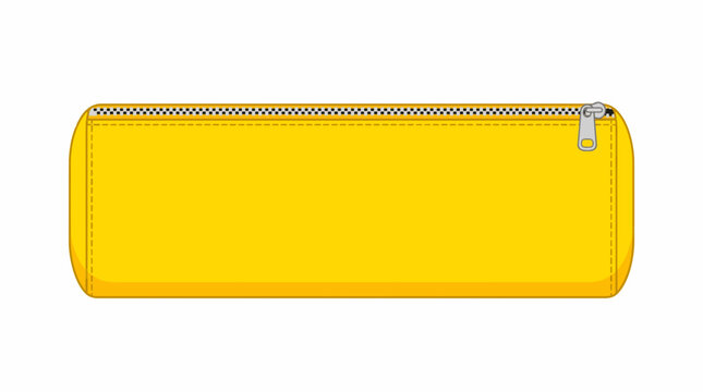 Bright yellow pencil case vector illustration featuring zipper closure and detailed stitching for school stationery and office supplies