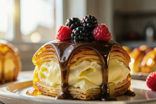 x-default Gourmet Laminated Danish Pastry Topped With Fresh Berries And Rich Chocolate Ganache