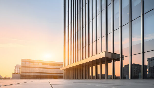 Modern high-rise office building illuminated at night, symbolizing business success and growth.