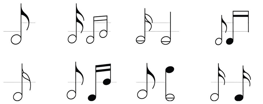 Music notation symbols featuring notes and rhythmic markings for professional sheet music composition and musical education materials.