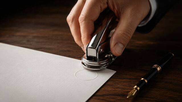 Legal paperwork template official seal document approval signing hand office paper stamp metal desk business contract certificate letter signature