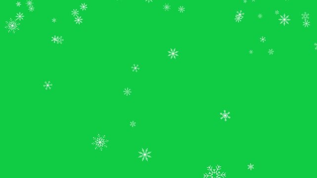 snow flakes falling green screen animation,snowfall new year and Christmas chroma key isolated social media motion design element