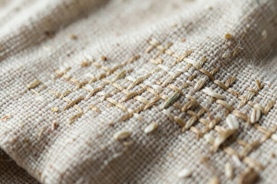 x-default Macro Close Up of Oatmeal Unbleached Rough Spun Linen Fabric Texture