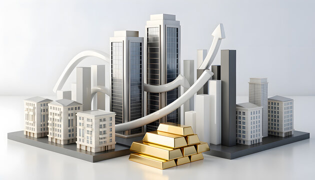 Investment portfolio with miniature assets for financial planning, growth and visual.