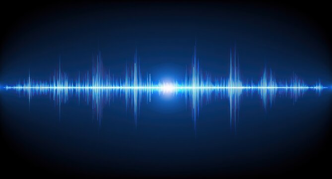 Glowing blue frequency waveform on dark background.