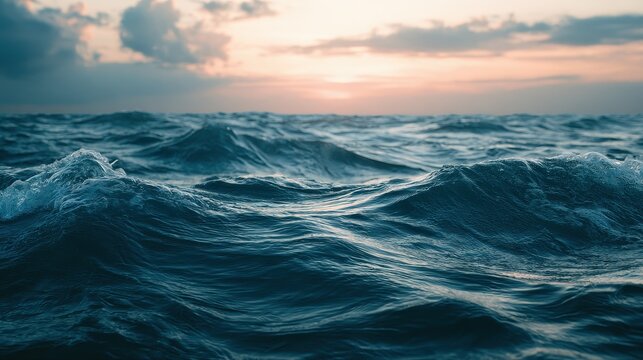 Open ocean twilight concept of vastness and freedom selective focus adventure spirit theme ethereal Double exposure endless sea backdrop. 