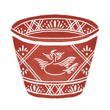 Japanese Ceramic Bowl  with Traditional Bird Pattern SOBA CHOKO YUNOMI