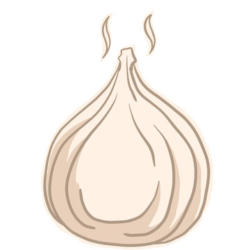 Creamy hand drawn illustration of a hot steamed dumpling with smoke lines