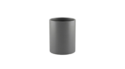 Fototapeta premium Minimalist matte grey cylindrical vase or container stands isolated on a plain white background, perfect for modern interior design concepts.