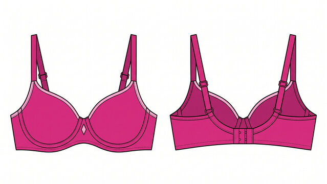 Vibrant Magenta Pink Bra Vector Illustration Isolated on White Background