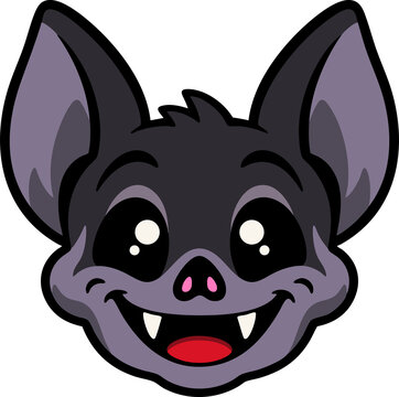 Cute bat face cartoon with large ears and a friendly fanged smile