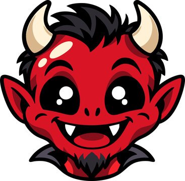 Cute red devil cartoon with cream horns and a playful fanged smile