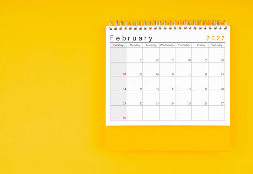 February desk calendar for 2027 year. Blank calendar for your appointment or reminder.