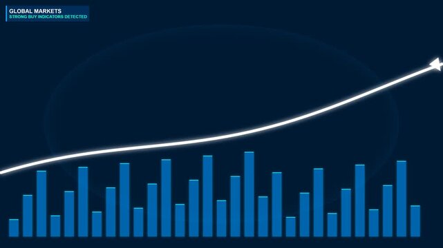 Digital stock market chart showing bullish upward trend arrow line.