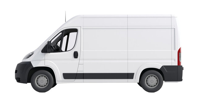 White cargo van with black trim, isolated on transparent background