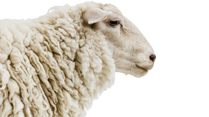Fluffy white sheep head profile, isolated on transparent background © Martina