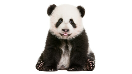 Cute baby panda bear with pink tongue sticking out, isolated on transparent background © Martina