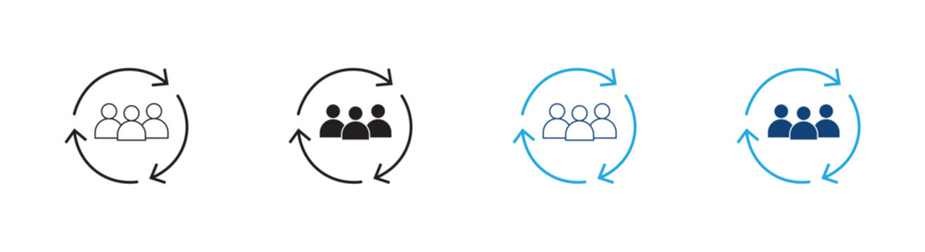 Team Rotation Icon Set. Personnel Change, Staff Rotation, Employee Replacement and Workforce Management Symbols. Vector Illustration