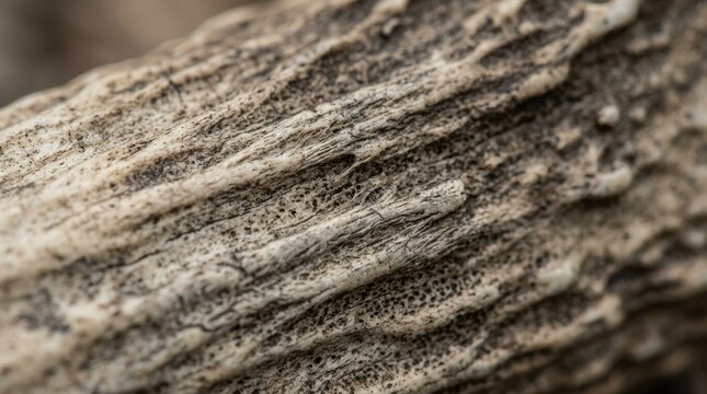 Macro photography of deer antler surface. Close-up of bone texture and grooves