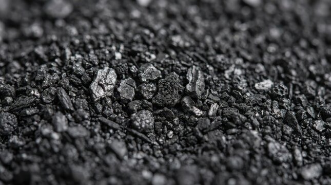 Macro photography of black graphite powder texture. Carbon mineral particles background