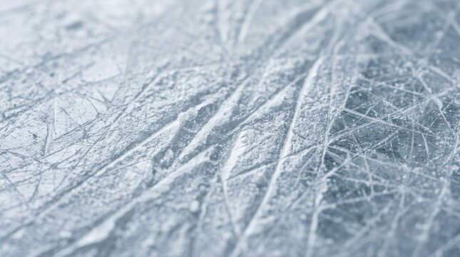 Macro photography of ice rink scratched surface texture. Frozen water background