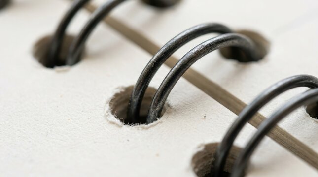 Macro photography of notebook spiral wire binding on white paper