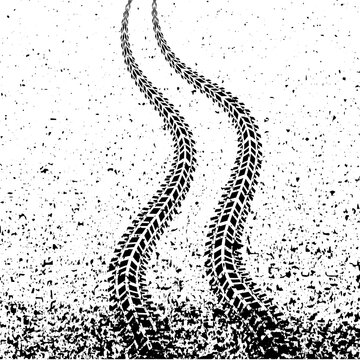 Winding Tire Tracks on Grungy Noise Texture Background
