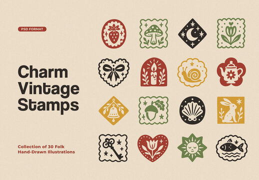 Charm Vintage Stamps For Branding And Print Design