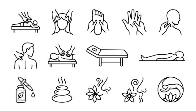 Body Head Foot Massage Spa and Holistic Wellness Vector Icons